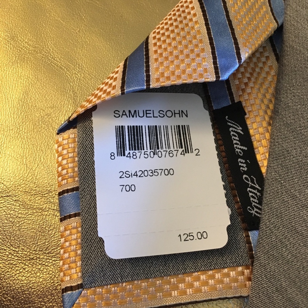 Samuelsohn Stripped Tie 58" in gold-yellow grey blue nwt